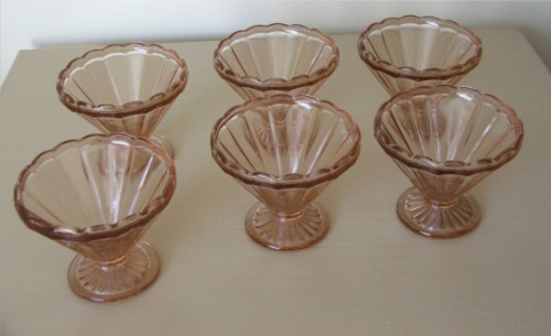 Six Pink Glass Sundae Dishes