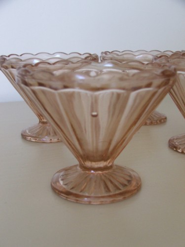 Six Pink Glass Sundae Dishes