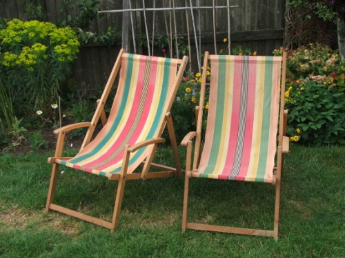 Pair of Wooden Deckchairs