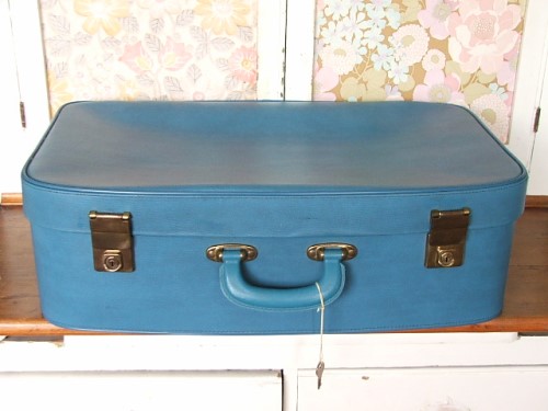Vintage Blue Suitcase with key