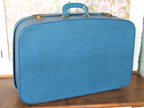 Retro Blue Suitcase with key