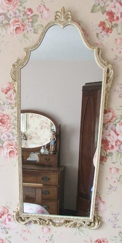 Vintage white and gold decorative long wall mirror