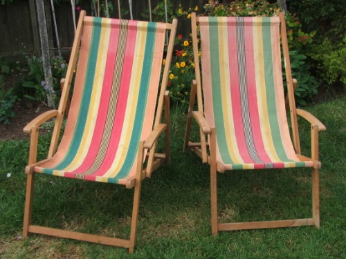 Pair of Vintage Wooden Deckchairs