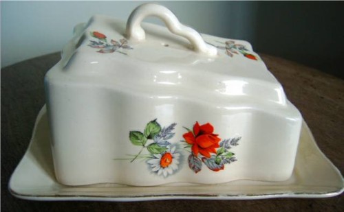 Cream Floral Butter Dish