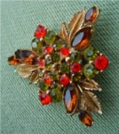 Pretty Brooch with Red and Green Stones