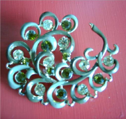 Pretty Brooch with Green Stones
