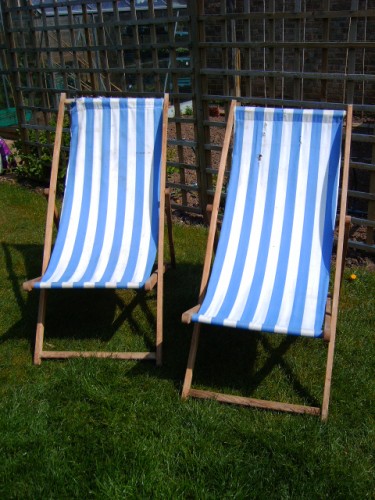 Pair of Vintage Wooden Deckchairs