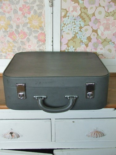 Vintage Grey Suitcase with tartan inner