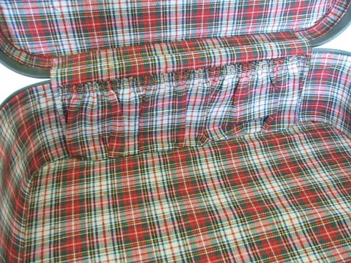 Grey suitcase with tartan inner