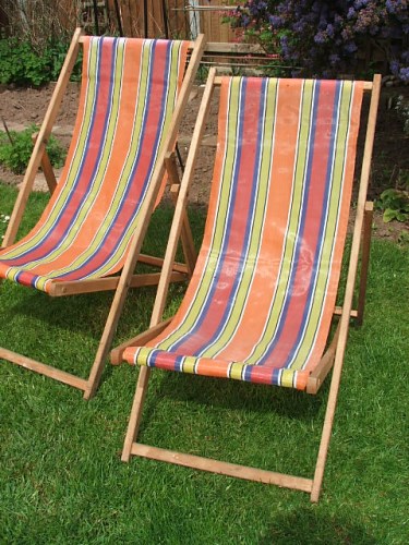 Pair of Vintage Wooden Deckchairs