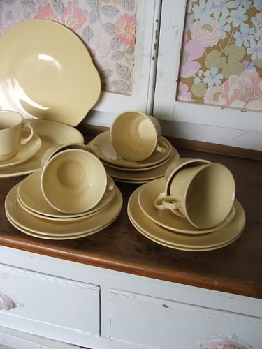 Woods Ware Jasmine Teacups Saucers and Plates