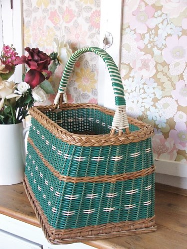 1950's Green Wicker Shopping Basket