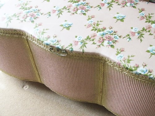 Vintage Pink Wicker Floral Ottomon