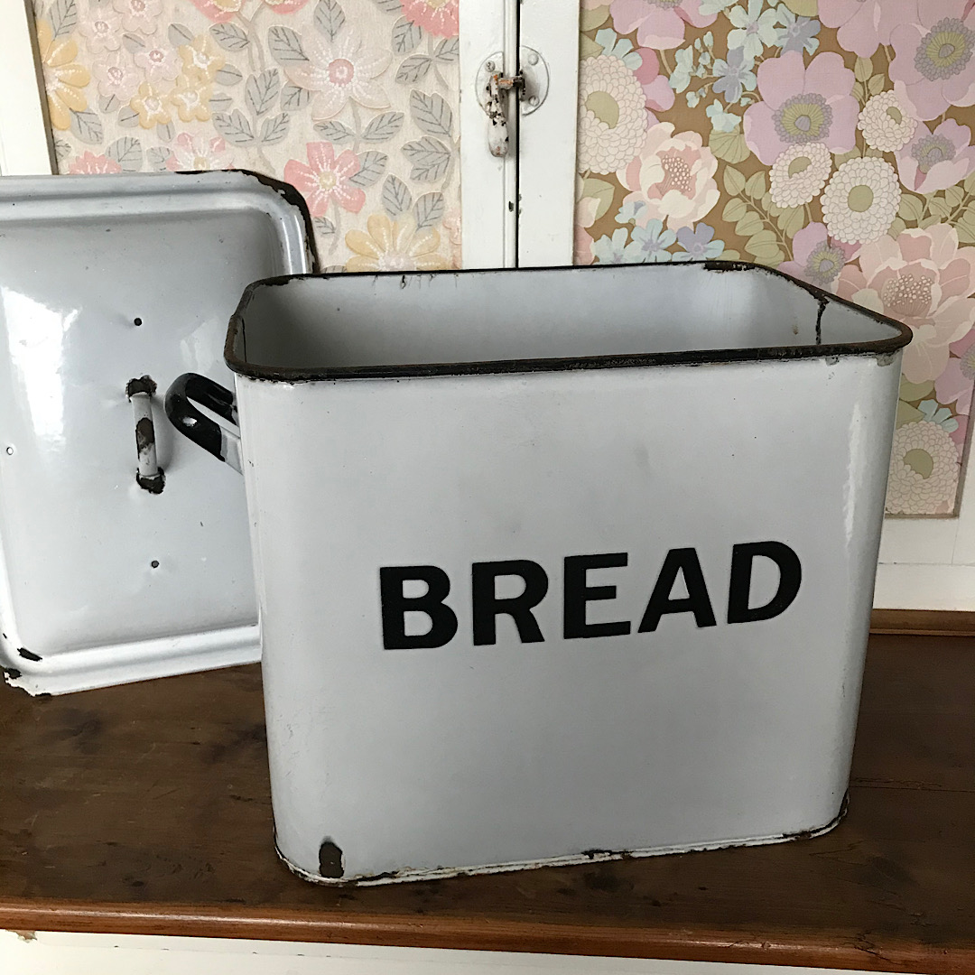 Large Vintage White Enamel Bread Bin