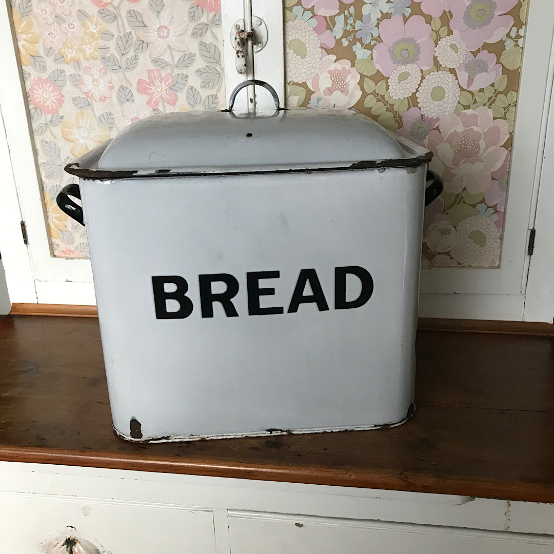 Large Vintage White Enamel Bread Bin